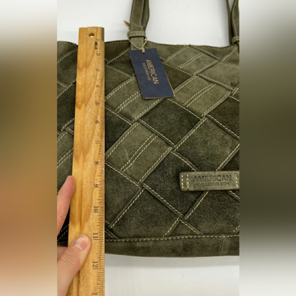 American Leather Co. Mercer Suede Woven Tote Olive Green - Picture 2 of 6